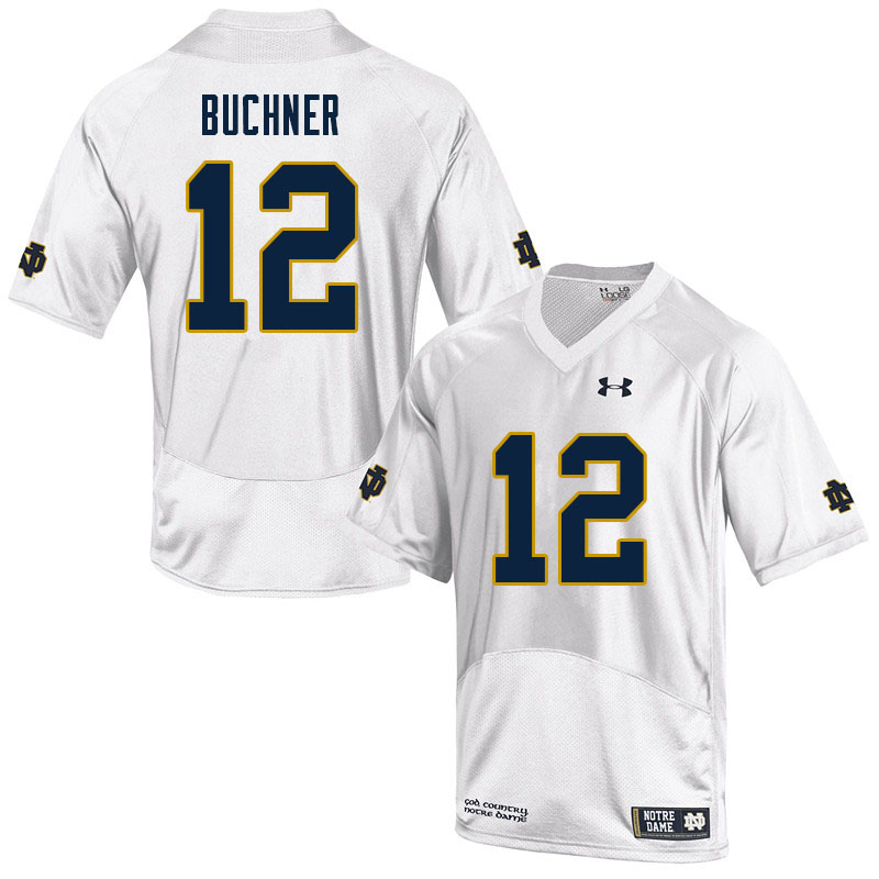 Men's NCAA Notre Dame Fighting Irish #12 Tyler Buchner Stitched College Under Armour Authentic White Football Jersey VN10S01PI